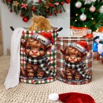 Personalisierte Santa Hut Hochland Kuh Lagerung Wäschekorb mit Griff Name Housewarming Weihnachtsgeschenk für Freunde Familie