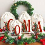 Gepersonaliseerde tekenfilm kerstboom karakter canvas koord tas kerstcadeau tas met initiaal en naam kerstcadeau voor familie vriend