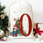 Gepersonaliseerde tekenfilm kerstboom karakter canvas koord tas kerstcadeau tas met initiaal en naam kerstcadeau voor familie vriend