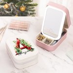 Personifierad 3D Holly Floral Initial smyckeskrin med namn Byter färg LED sminkspegel Födelsedag reseaccessoarer Present för kvinnor