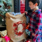 Personalised 3D Floral Initial Christmas Sack Drawstring Treat Bag with Name Christmas Party Favor Gift for Family Kids