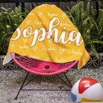 Personalised Oversized Heart Name Beach Towel Quick Dry Summer Holiday Essentials Birthday Beach Party Gift for Kids Family