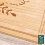 Personalized Engraved Wheat Leaf Name FSC Bamboo Kitchen Charcuterie Cutting Board with Juice Groove Housewarming Wedding Gift for Family Friend
