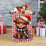 Personalisierte Santa Hut Hochland Kuh Lagerung Wäschekorb mit Griff Name Housewarming Weihnachtsgeschenk für Freunde Familie