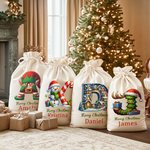 Sac Cadeau en Toile à Cordon Personnalisé avec Sapin de Noël Bonhomme de Neige Initiale et Nom Cadeau Fête de Noël pour Enfants et Famille
