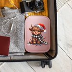 Personalised Christmas Hat Highland Cow Jewellery Box with Name LED Changing Colour Makeup Mirror Birthday Christmas Gift for Highland Cow Lovers