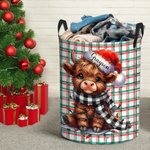 Personalisierte Santa Hut Hochland Kuh Lagerung Wäschekorb mit Griff Name Housewarming Weihnachtsgeschenk für Freunde Familie
