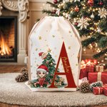 Gepersonaliseerde tekenfilm kerstboom karakter canvas koord tas kerstcadeau tas met initiaal en naam kerstcadeau voor familie vriend