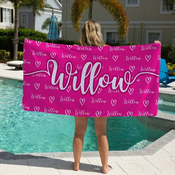 Personalisierte überdimensionale Herz Name Strand Handtuch schnell trocken Sommer Urlaub Essentials Geburtstag Strand Party Geschenk für Kinder Familie