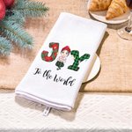 Serviette de cuisine en microfibre super absorbante, décorée de lumières colorées et de plaid, Joy To The World Cartoon Cadeau de Noël pour la famille