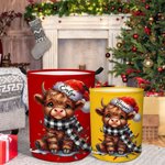 Personalisierte Santa Hut Hochland Kuh Lagerung Wäschekorb mit Griff Name Housewarming Weihnachtsgeschenk für Freunde Familie