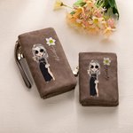 Spersonalizowany Cartoon Party Girl Birth Flower Name Składany skórzany portfel na nadgarstek z etui na karty Urodziny Prezent ślubny dla kobiet