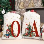 Gepersonaliseerde tekenfilm kerstboom karakter canvas koord tas kerstcadeau tas met initiaal en naam kerstcadeau voor familie vriend