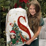Gepersonaliseerde tekenfilm kerstboom karakter canvas koord tas kerstcadeau tas met initiaal en naam kerstcadeau voor familie vriend