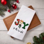 Serviette de cuisine en microfibre super absorbante, décorée de lumières colorées et de plaid, Joy To The World Cartoon Cadeau de Noël pour la famille