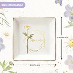Personalized Golden Edge Birth Flower Ceramic Trinket Jewellery Dish with Name Birthday Wedding Engagement Gift for Women