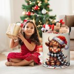 Personalisierte Santa Hut Hochland Kuh Lagerung Wäschekorb mit Griff Name Housewarming Weihnachtsgeschenk für Freunde Familie