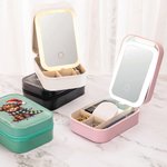 Personalised Christmas Hat Highland Cow Jewellery Box with Name LED Changing Colour Makeup Mirror Birthday Christmas Gift for Highland Cow Lovers
