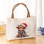 Cappello di Natale personalizzato Mucca Highland Manico in pelle Borsa in tela con nome Regalo di compleanno di Natale per gli amanti delle mucche Hig
