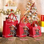 Personalised Santa Hat Highland Cow Red Jute Tote Bag with Name Birthday Christmas Party Favor Gift for Kids Adults