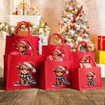 Personalised Santa Hat Highland Cow Red Jute Tote Bag with Name Birthday Christmas Party Favor Gift for Kids Adults