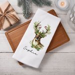 Torchon de cuisine gaufré personnalisé avec nom Arbre de Noël Couronne Cerf Cadeau de pendaison de crémaillère pour la famille et les amis