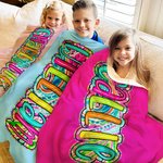 Personalized Bright Paisley Floral Doodle Soft Throw Blanket with Name Home Decor Holiday Birthday Gift for Kids