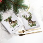 Torchon de cuisine gaufré personnalisé avec nom Arbre de Noël Couronne Cerf Cadeau de pendaison de crémaillère pour la famille et les amis