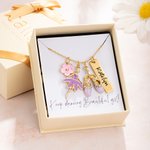 Personalised Ballet Girl Tutu Dance Slippers Pink Flower Charm Necklace with Name Tag and Card Dainty Jewellery Birthday Gift for Women Ballerina