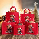 Personalised Santa Hat Highland Cow Red Jute Tote Bag with Name Birthday Christmas Party Favor Gift for Kids Adults