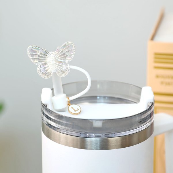 Personalized Colourful Butterfly Straw Cover Topper with Initial Charm Accessories for Stanley Birthday Gift for Women Girls