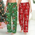 Gepersonaliseerde Funny Gingerbread Man Hart Foto Portret Lange Pyjamabroek met Tekst en Koord Kerstverjaardag Cadeau voor Vrouwen Mannen