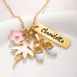 Personalised Ballet Girl Tutu Dance Slippers Pink Flower Charm Necklace with Name Tag and Card Dainty Jewellery Birthday Gift for Women Ballerina