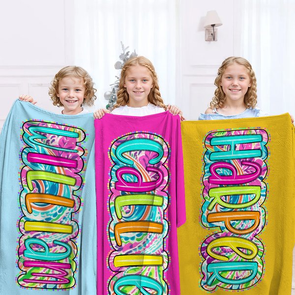 Gepersonaliseerde Zachte Deken met Vrolijk Paisley Bloemenpatroon en Naam Woondecoratie Cadeau voor Feestdagen of Verjaardagen voor Kinderen