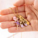 Personalised Ballet Girl Tutu Dance Slippers Pink Flower Charm Necklace with Name Tag and Card Dainty Jewellery Birthday Gift for Women Ballerina