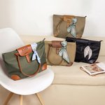Personalized Simplicity Waterproof Large Oxford Name Tote Handbag with Embroidered Initial Ribbon Anniversary Birthday Gift for Women Girls