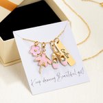 Personalised Ballet Girl Tutu Dance Slippers Pink Flower Charm Necklace with Name Tag and Card Dainty Jewellery Birthday Gift for Women Ballerina