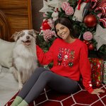 Personalizzato disegnato a mano 1-3 ritratto del cane di Natale Coquette Bow Paw Print T-shirt Felpa con nome Regalo di Natale Outfit per le donne ama