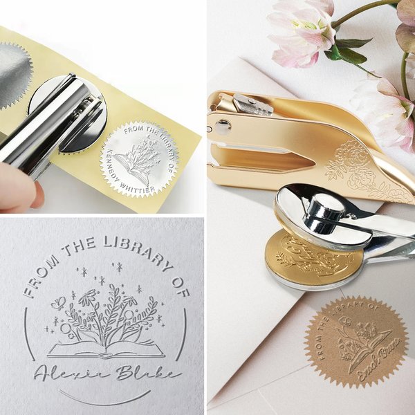 Gepersonaliseerd boek groeit bloemen bibliotheek Embossing stempel Hand-held Embosser met naam en Quote verjaardag boek club cadeau voor boekliefhebbers lezers