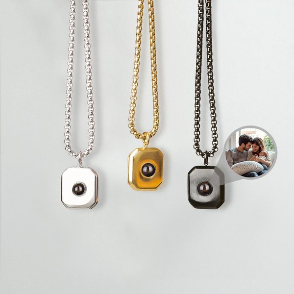 Collana personalizzata con proiezione di foto geometriche e catena a scatola Gioielli minimalisti Regalo di compleanno e anniversario per uomini