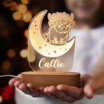 Veilleuse LED en Acrylique Personnalisée avec Nom Style de Vache Highland Décoration de Chambre avec Base en Bois Cadeau Baby Shower Noël pour Enfant
