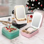 Gepersonaliseerde kerst Cartoon karakter initiële reizen sieraden doos met naam veranderende kleur LED make-up spiegel verjaardag kerstcadeau voor vro