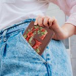Personalised Portable Holly Leather Bifold Pocket Wallet with Multiple Card Slots Birthday Christmas Gift for Friend Family