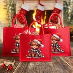 Personalised Santa Hat Highland Cow Red Jute Tote Bag with Name Birthday Christmas Party Favor Gift for Kids Adults