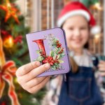 Personalised Portable Holly Leather Bifold Pocket Wallet with Multiple Card Slots Birthday Christmas Gift for Friend Family