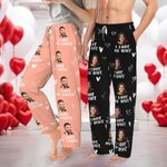 Gepersonaliseerde Funny Gingerbread Man Hart Foto Portret Lange Pyjamabroek met Tekst en Koord Kerstverjaardag Cadeau voor Vrouwen Mannen