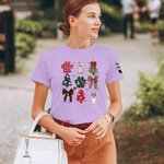 Personalizzato disegnato a mano 1-3 ritratto del cane di Natale Coquette Bow Paw Print T-shirt Felpa con nome Regalo di Natale Outfit per le donne ama