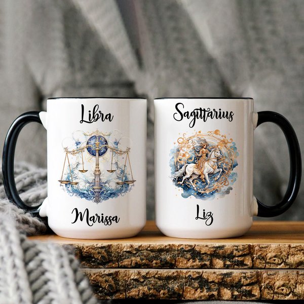 Personalised Astrology Zodiac Constellation Ceramic Mug with Name Birthday Gift for Women Men Zodiac Lovers