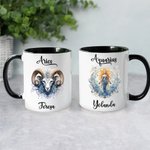 Personalisierte Astrologie Sternzeichen Konstellation Keramik Becher mit Namen Geburtstag Geschenk für Frauen Männer Sternzeichen Liebhaber