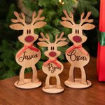 Personalisiertes Holz-Rentier mit Roter Nase und Schleife Tischdeko mit Namen Weihnachtsdeko Party Weihnachtsgeschenk für Familie Kinder